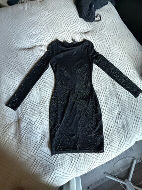 Windsor Black Long-Sleeve beaded Mini Dress